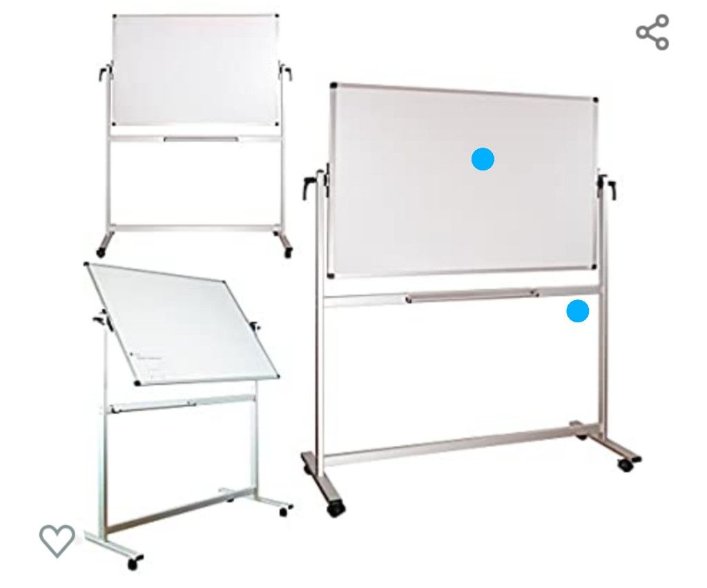 Mobile Magnetic Whiteboard, Dry Erase Board 60 x 40, Double Sided White Board
