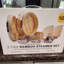 2 Tier 10 Inch Bamboo Steamer Set