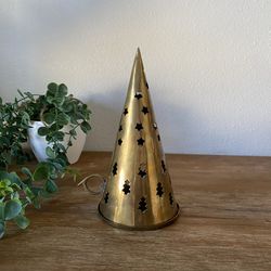 Vintage Brass Christmas Tree Figurine Gold  Tea Light Candle Holder 