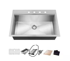 Glacier Bay Zero Radius 30 in. Drop-In Single Bowl 18 Gauge Stainless Steel Kitchen Sink with Accessories @Pal-648