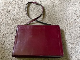 Vintage burgundy leather briefcase/attache/suitcase