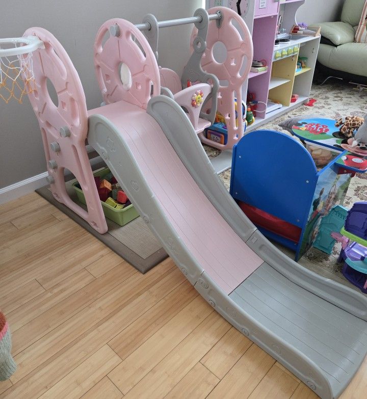 <Streamwood>Slide Swing Set Pink & Grey