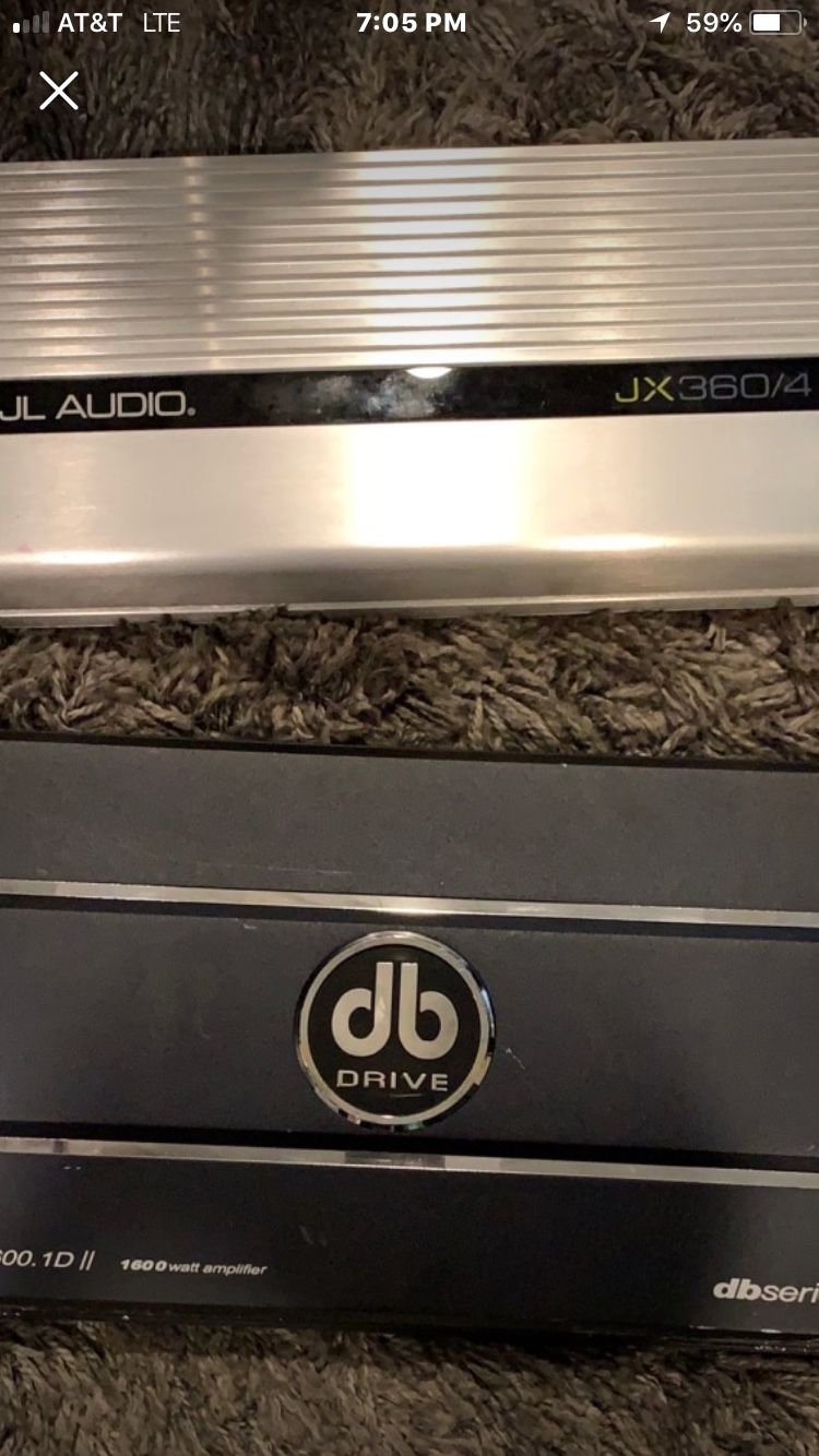 “ db Drive “ 1600 Watt/amp for subwoofer.... (sold as a Set)....“ JL Audio “ 4 channel amp for front/rear door speakers and rear speakers