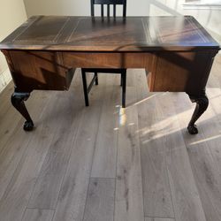 Vintage Mahogany Executive Desk - Leather Top with Ball & Claw Feet 