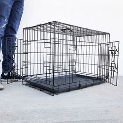 (NEW) $30 Folding 30” Dog Cage 2-Door Folding Pet Crate Kennel w/ Tray 30”x18”x20” 