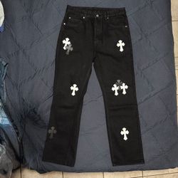 Chrome Hearts Black Denim Jeans with Cross Patches