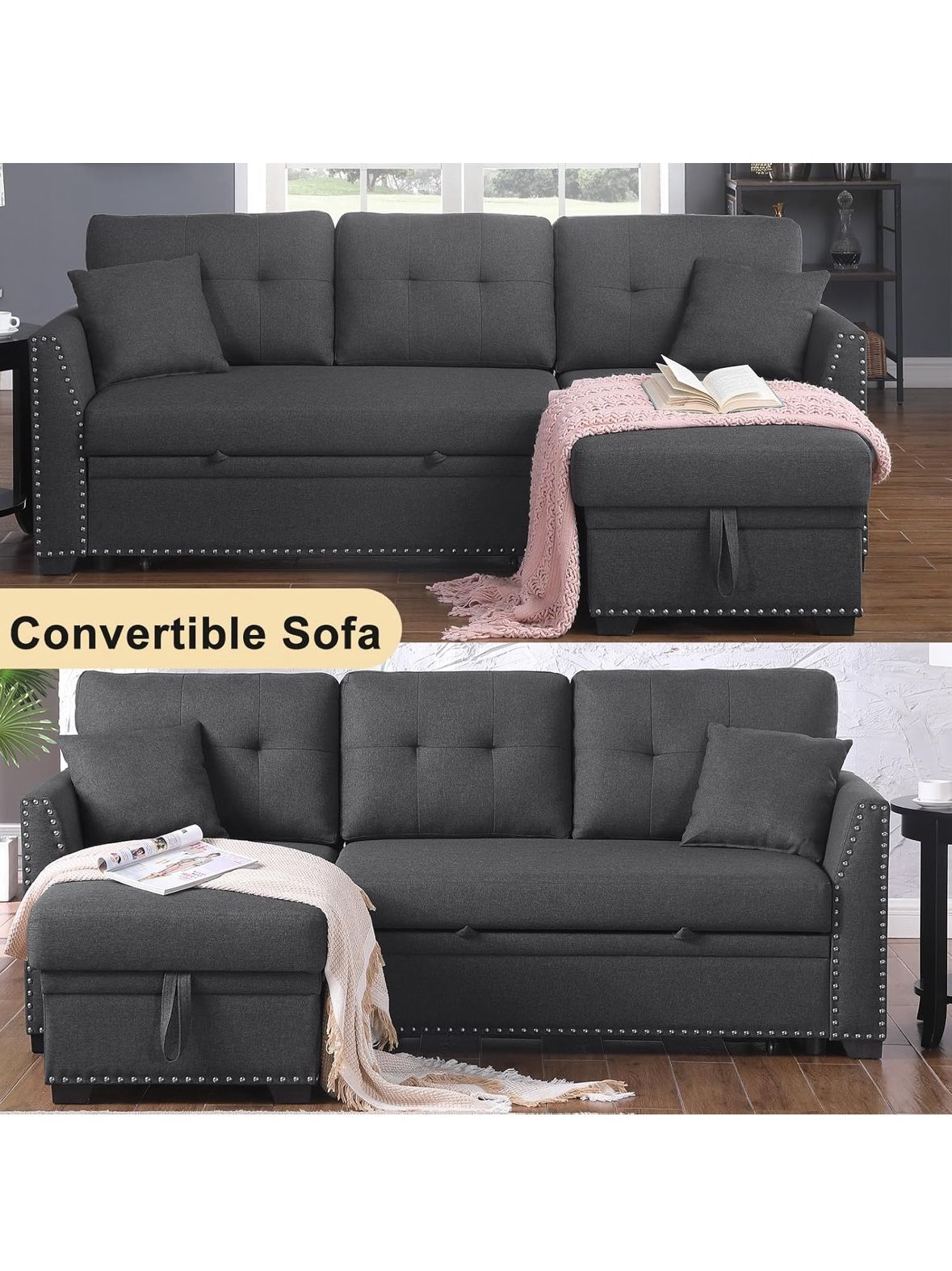 Moving sale- Grey Couch Sofabed Sectional Gray Pullout