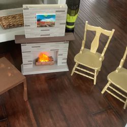 18” Doll Fireplace Chairs & Table