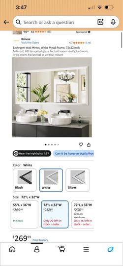 Briivue Bathroom Wall Mirror White Metal Frame 72x32