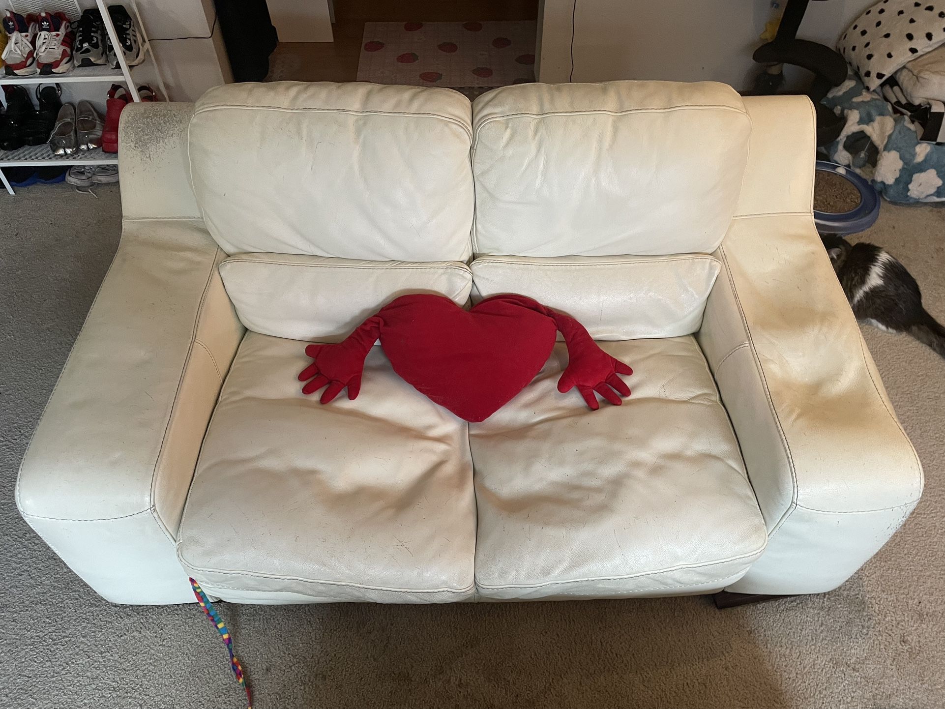 White Leather Loveseat (Very Loved)