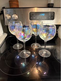Anthropologie Iridescent Red Wine Glasses, Set of 4