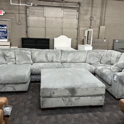 Grey Corduroy Chaise Sectional 