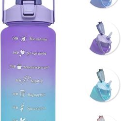 64 oz Large Capacity Water Bottle with Motivational Time Markers and Straw, Portable, Leakproof, BPA Free for Fitness, Gym and Outdoor Sports. (Purple