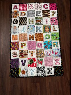Hand Made Baby Blanket Alphabet Letters Square Multicolor