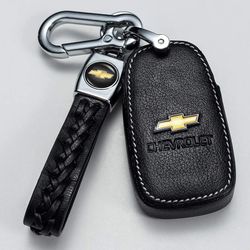 Leather Key Case fob Holder: Chevrolet 2017 2018 2019 2020 2021 Chevy Malibu Camaro Trax Traverse Sonic Cruze Volt Equinox