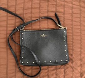 Kate Spade New York Black Pebbled Leather Studded Crossbody Bag