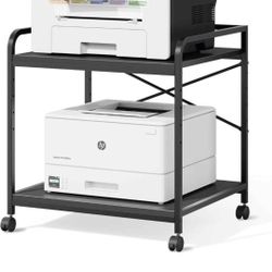 Under Desk Printer Stand - Large Printer Table with Adjustable Storage Shelf