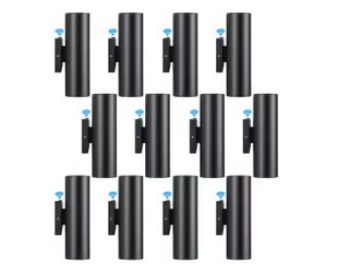 HKMGT Black Dusk to Dawn Outdoor Hardwired Cylinder Wall Lantern Sconce with Integrated LED Up Down Lights (12-Pack)