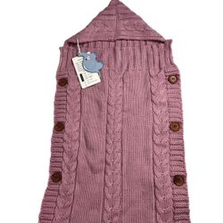 Infant Baby Wrap Swaddle Knitted Blanket Hooded Mauve Pink Cable Knit NEW!