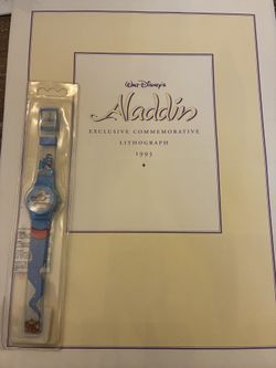 Walt Disney's "Aladdin Exclusive Commemorative Lithograph 1993" and watch