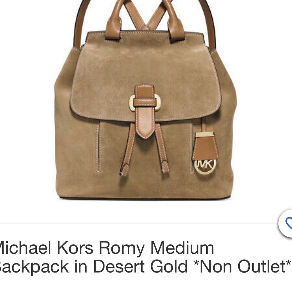 Michael Kors “Romy” Back Pack, same style and color as the cover photo, selling for $125