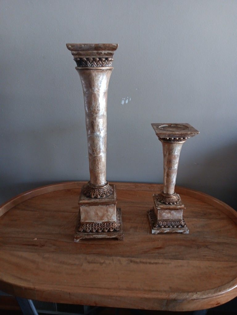 Set Of Two Pieces Decorative Column Candle Holder 