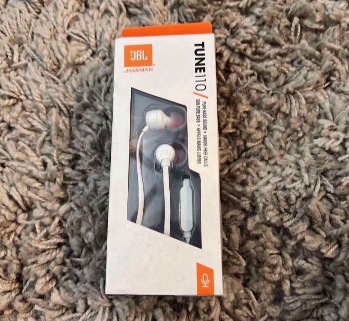 JBL TUNE 110 Harman In-Ear Wired Headphones with One-Button Remote - White New earphones Wired headphones cords earbuds with BOX