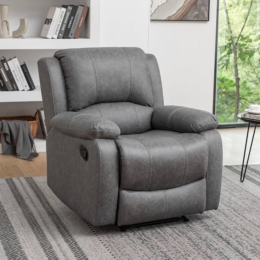 Recliner Chair for Adults, Reclining Chair, Breathable Leather Single Sofa with Adjustable Backrest, Modern Push Back Wingback Lounge Armchair for Liv