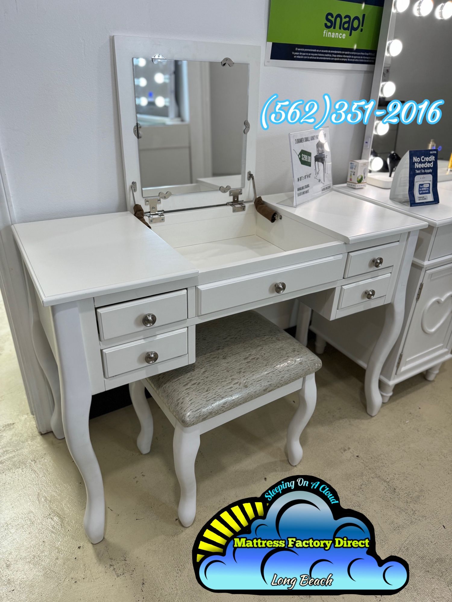 White Vanity Desk With Mirror Four Drawer