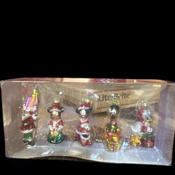 Disney glass ornaments 5 piece set. Mickey Minnie Donald goofy New in box