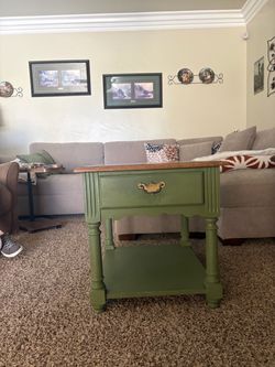 Green Painted Wood End Table with Drawer