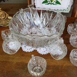 Vintage Crystal Punch Bowl Set