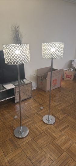 Pair of Glam Crystal Floor Lamps