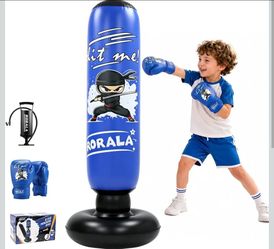 Inflatable Punching Bag for Kids with Boxing Gloves and Manual Air Pump, 66 Inch Children's Boxing Bag Set for Boys and Girls Gift Aged 3 to 12 to Pra