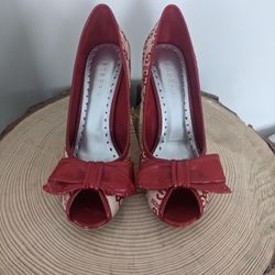 BGBG Girls Red And Cream Logo Peep Toe Heels
