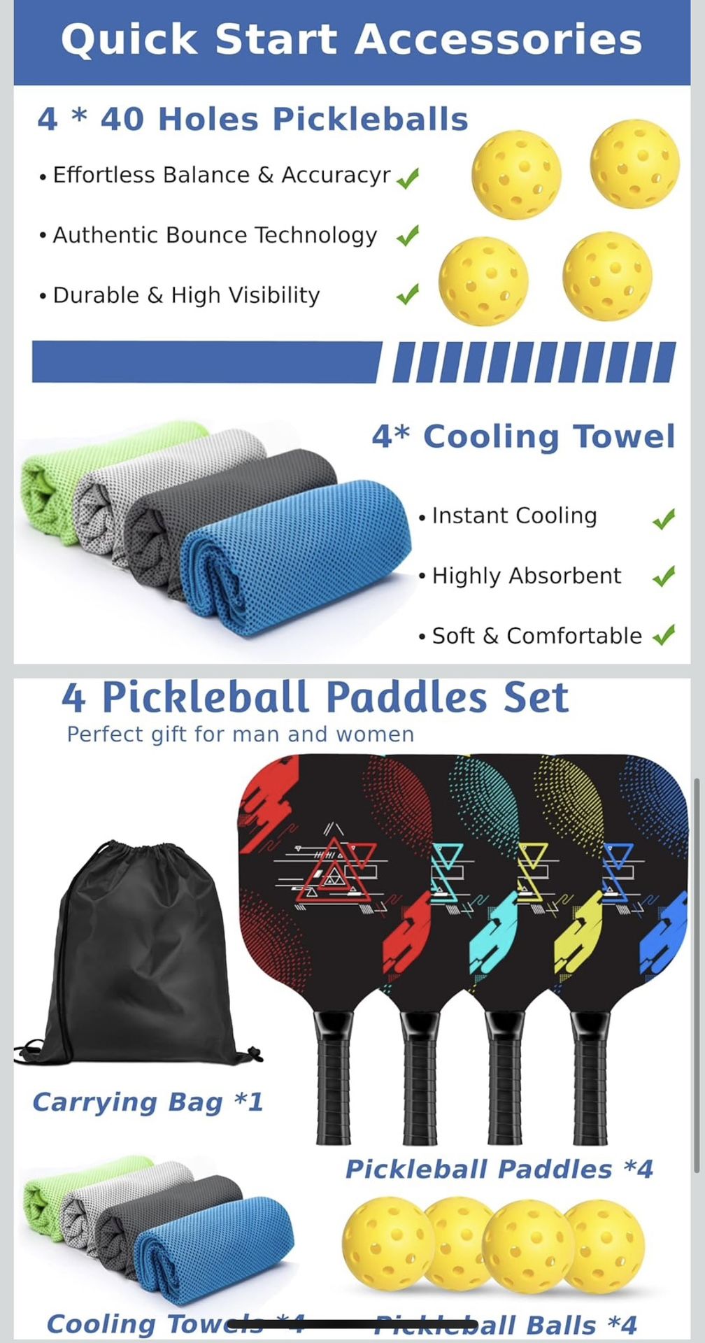 Pickleball Set with 4 Towels And 4 Balls New Open Box
