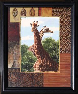 Giraffes African style collage by Sara Kaye lithography art