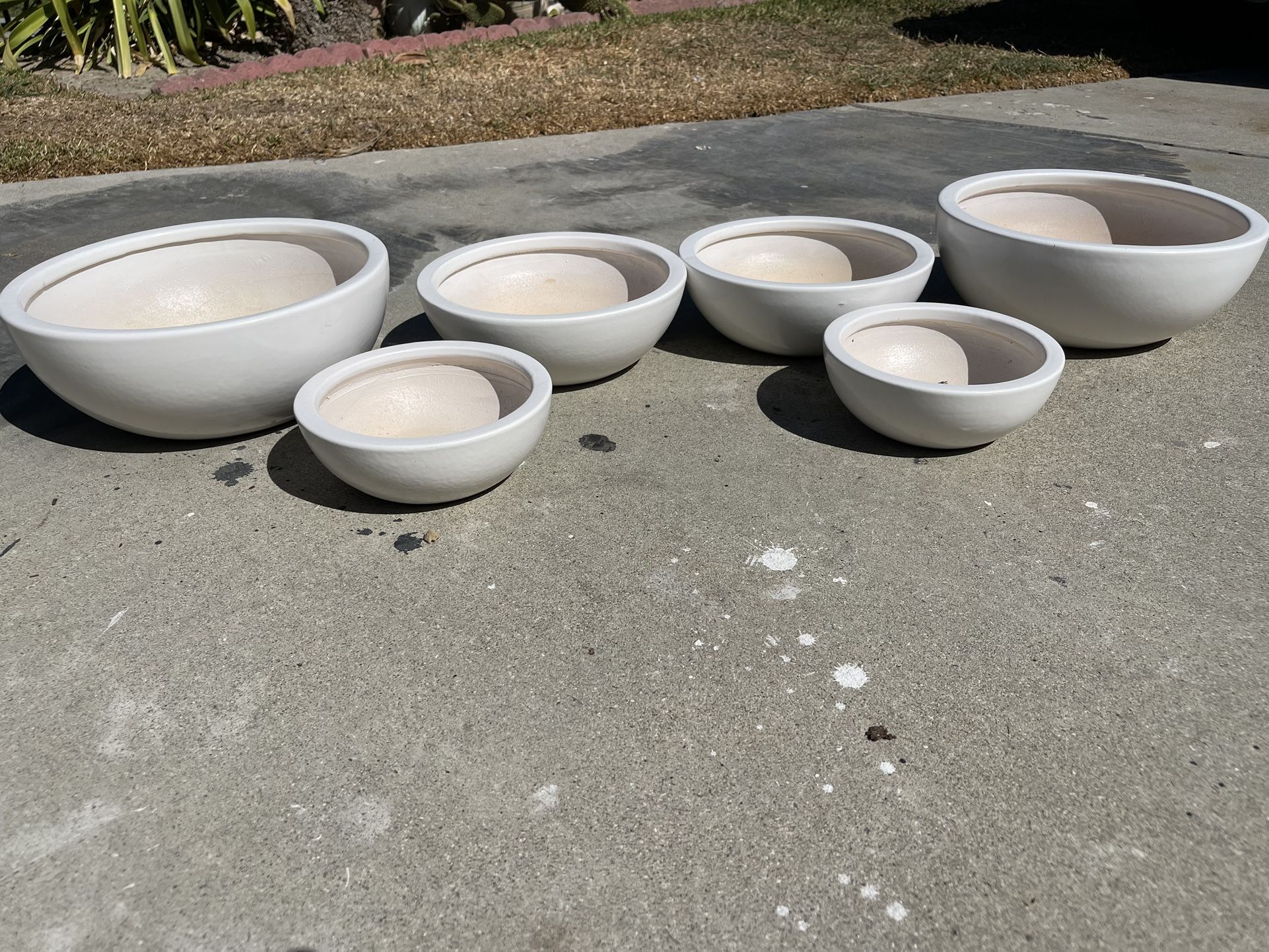 Ceramic White Bowls Pots-Ceramic Low Bowl Planters($55 set of 3)