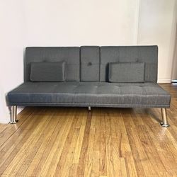 New Grey Convertible Sofa Futon Linen 