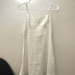 (NEW) UO Bella Bow-Back Satin Mini Dress S White
