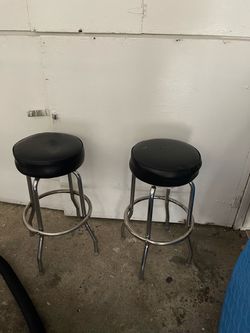 Set of 2 Chrome Bar Stools with Black Cushion