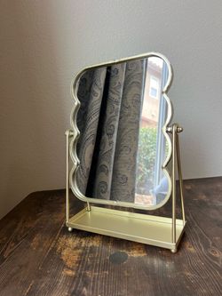 Gold Vanity Table Mirror with Tray Base