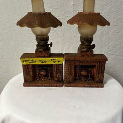vintage brown ceramic mini fireplace oil lamp