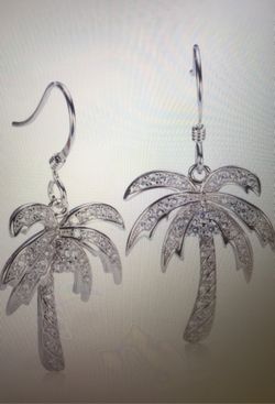 Sterling silver pave cubic zirconia palm tree hook earring