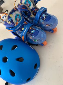 Children’s skates and helmet