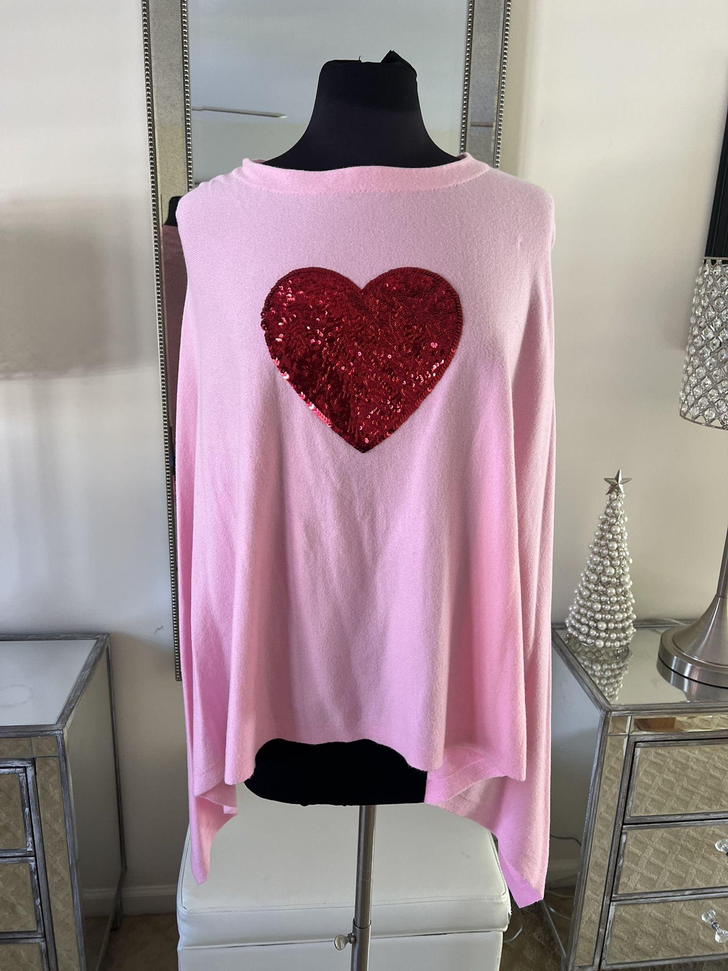 Pink Poncho With Red Sequins Heart