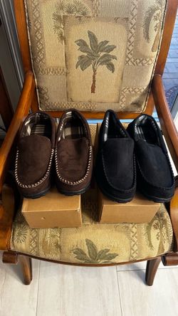 Moccasin Slippers Two Pairs Brown and Black