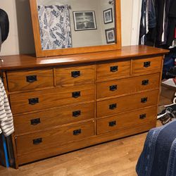 Wooden Dresser And Matching Mirror