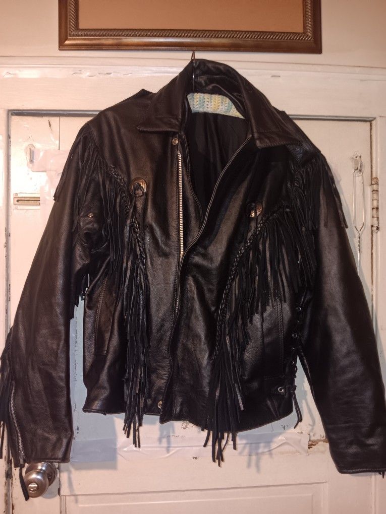 leather Fringe motorcycle jacket Size 46
