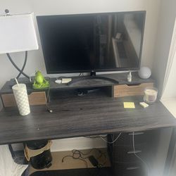 Brown Desk With Lofted Back For Monitor